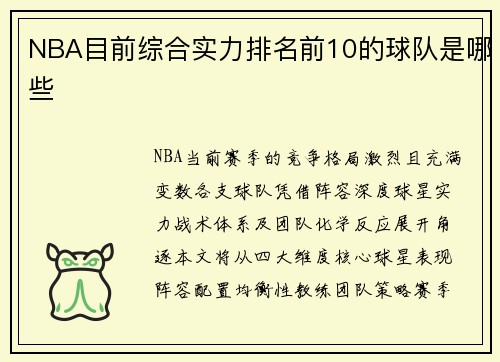 NBA目前综合实力排名前10的球队是哪些